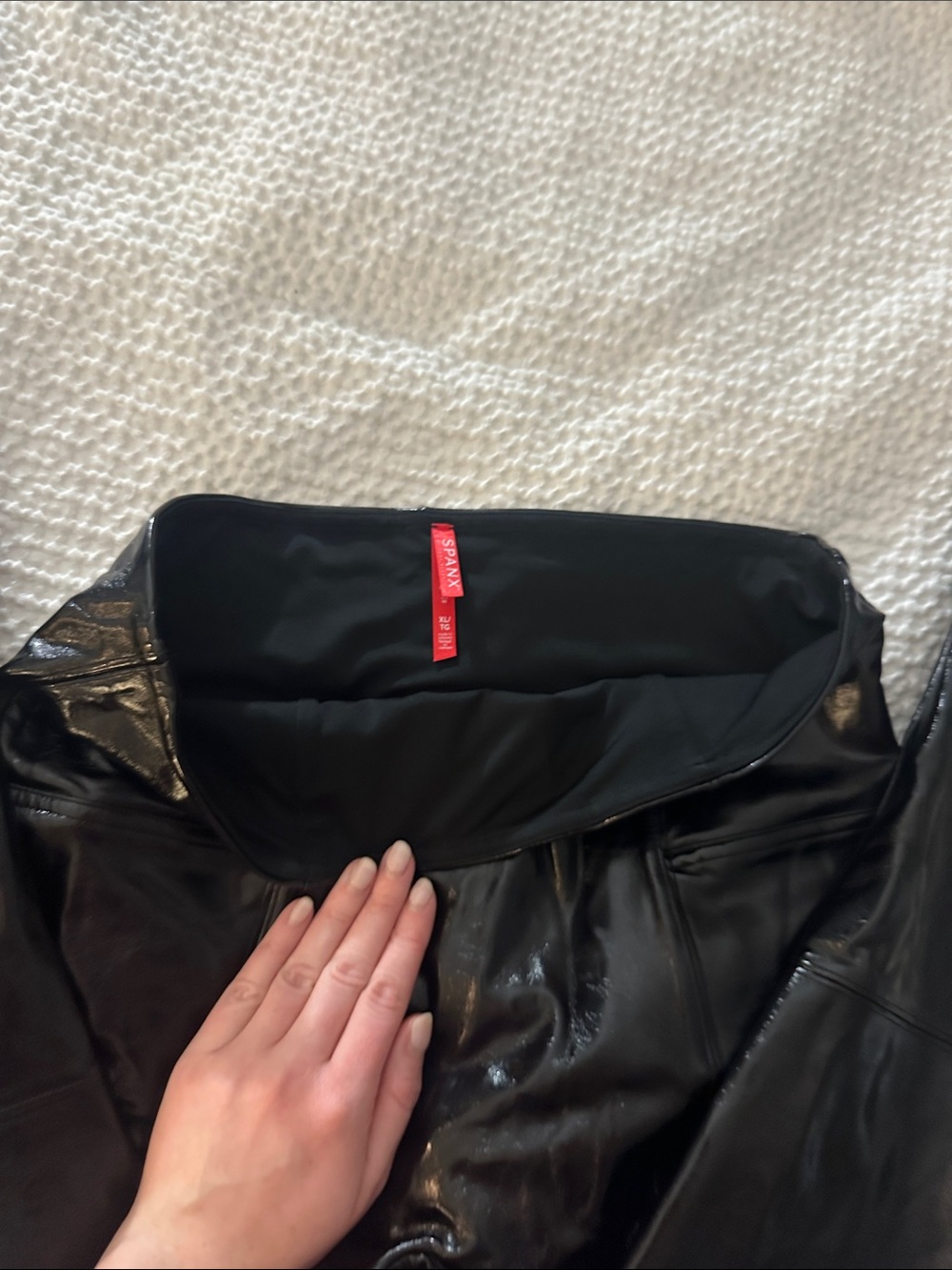 SPANX Glossy Black High-Rise Faux-Leather Leggings - Picture 4 of 8